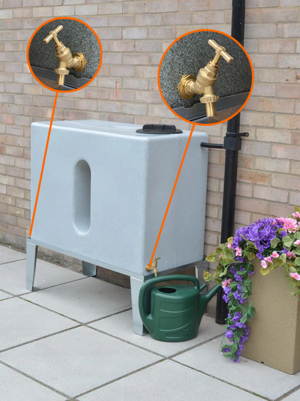 350 Litre Square Water Butt V1 - White Marble - Double Outlet